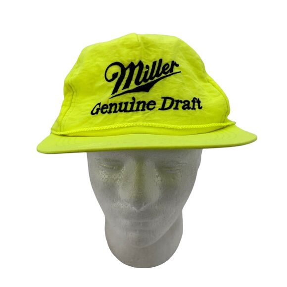 Vintage Miller Genuine Draft Hat Mens Snapback Neon Nylon 90s Trucker Cap MGD - Picture 1 of 13